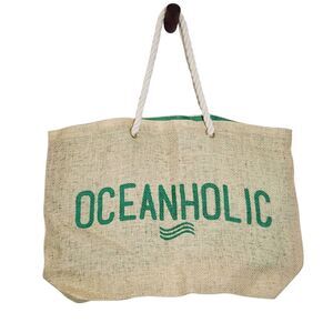 Pier27 Oceanholic Cream and Green Beach Bag with Rope Handle Natural Beach Bag
